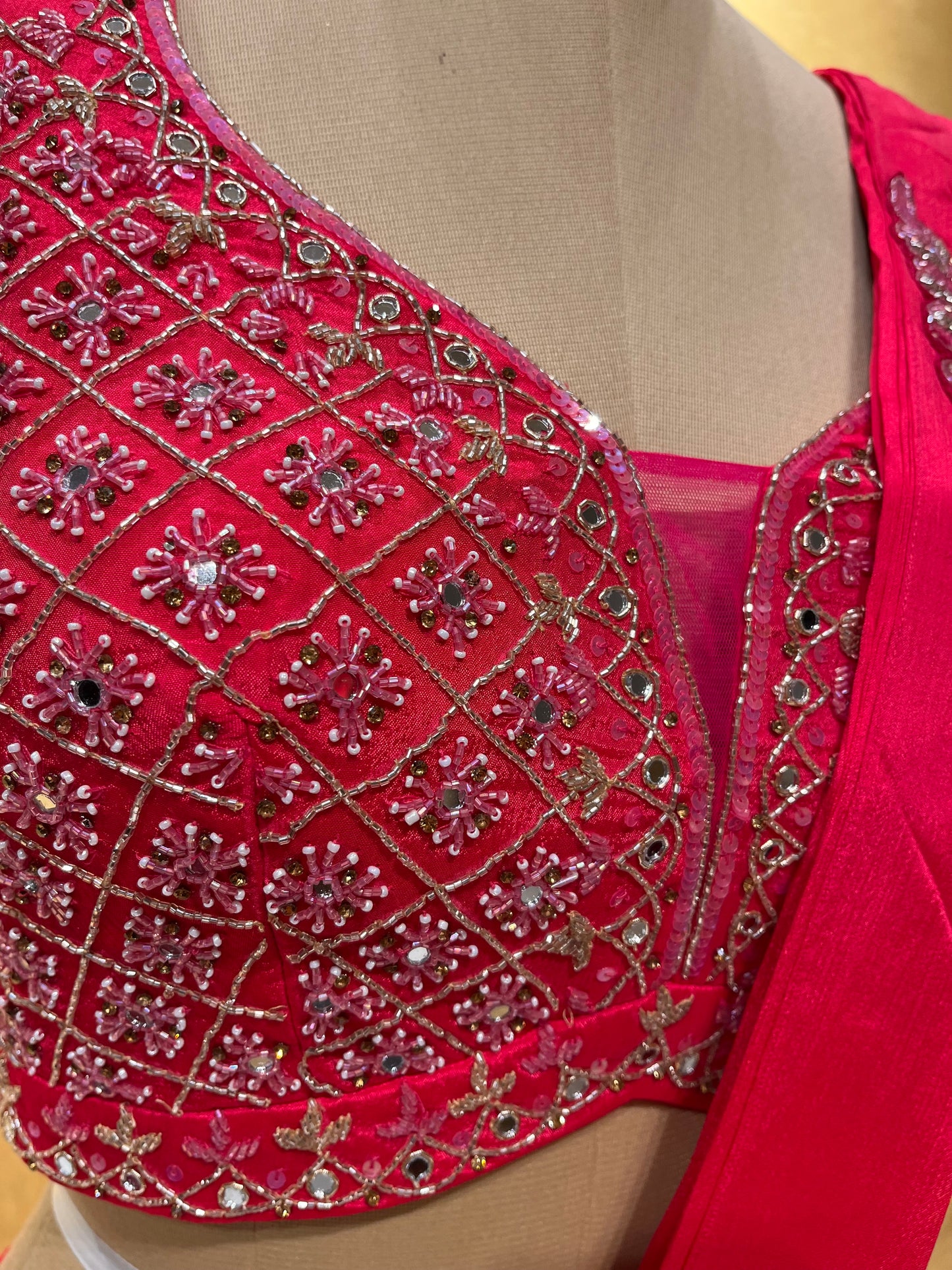 PINK COLOR INDOWESTERN SPECIAL SAREE FOR KARVA CHAUTH WITH READYMADE BLOUSE EMBELLISHED WITH MIRROR, CUTDANA & SEQUINS WORK