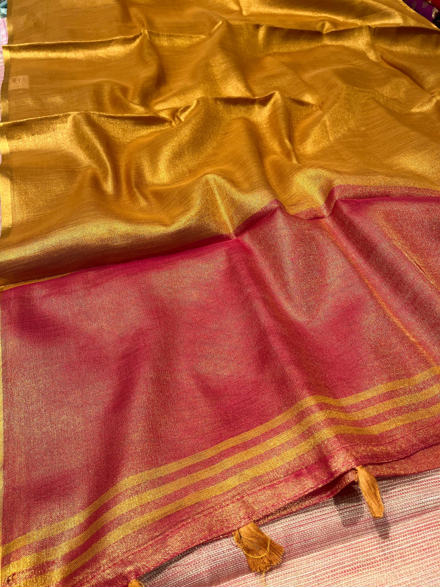 GOLDEN COLOUR COTTON TISSUE GIFT SAREE