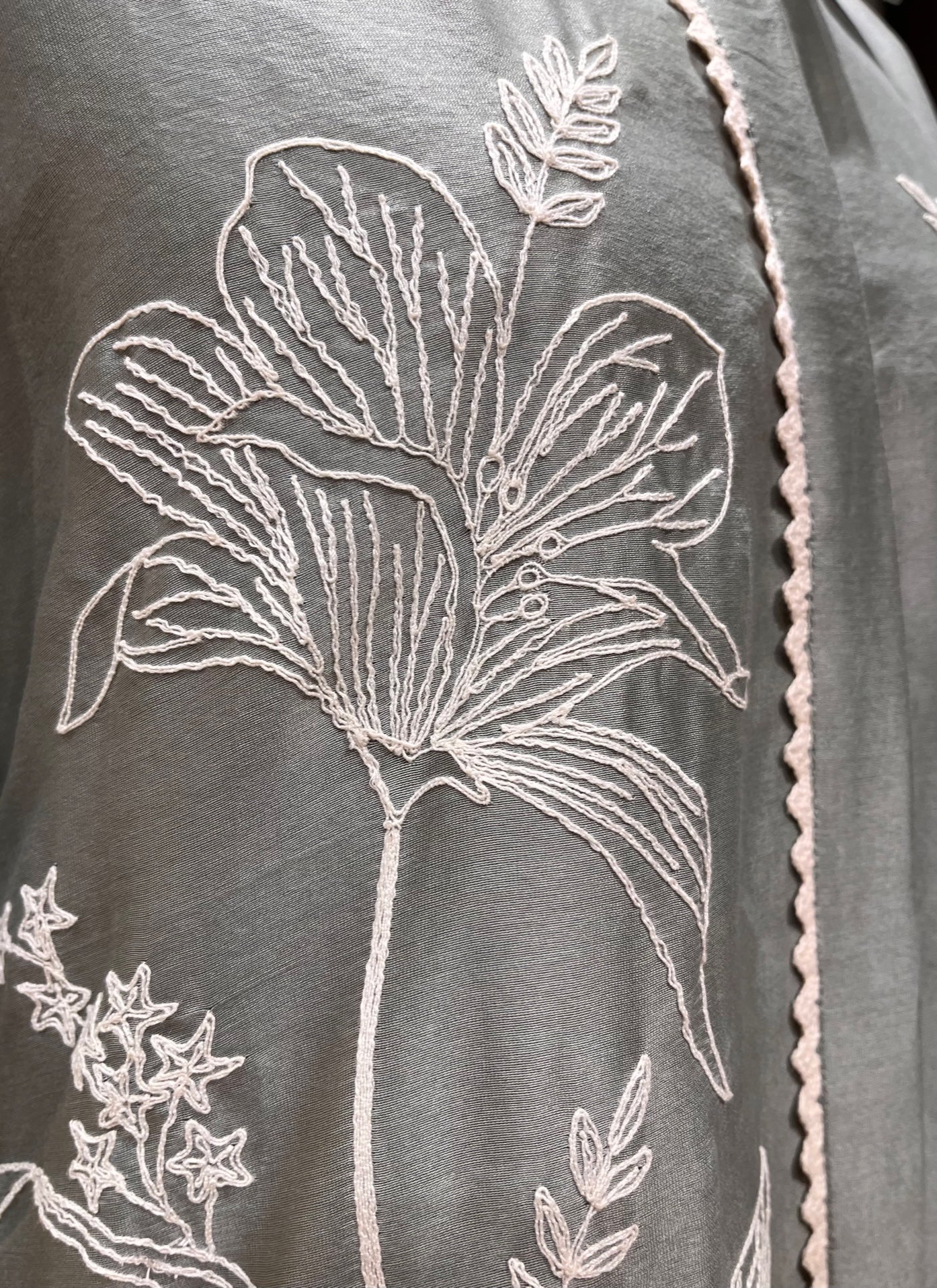 SLATE GREY COLOUR CHANDERI SILK EMBROIDERED CO-ORD SET EMBELLISHED WITH RESHAM EMBROIDERY