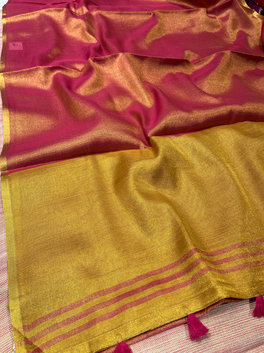 PINK COLOUR COTTON TISSUE GIFT SAREE
