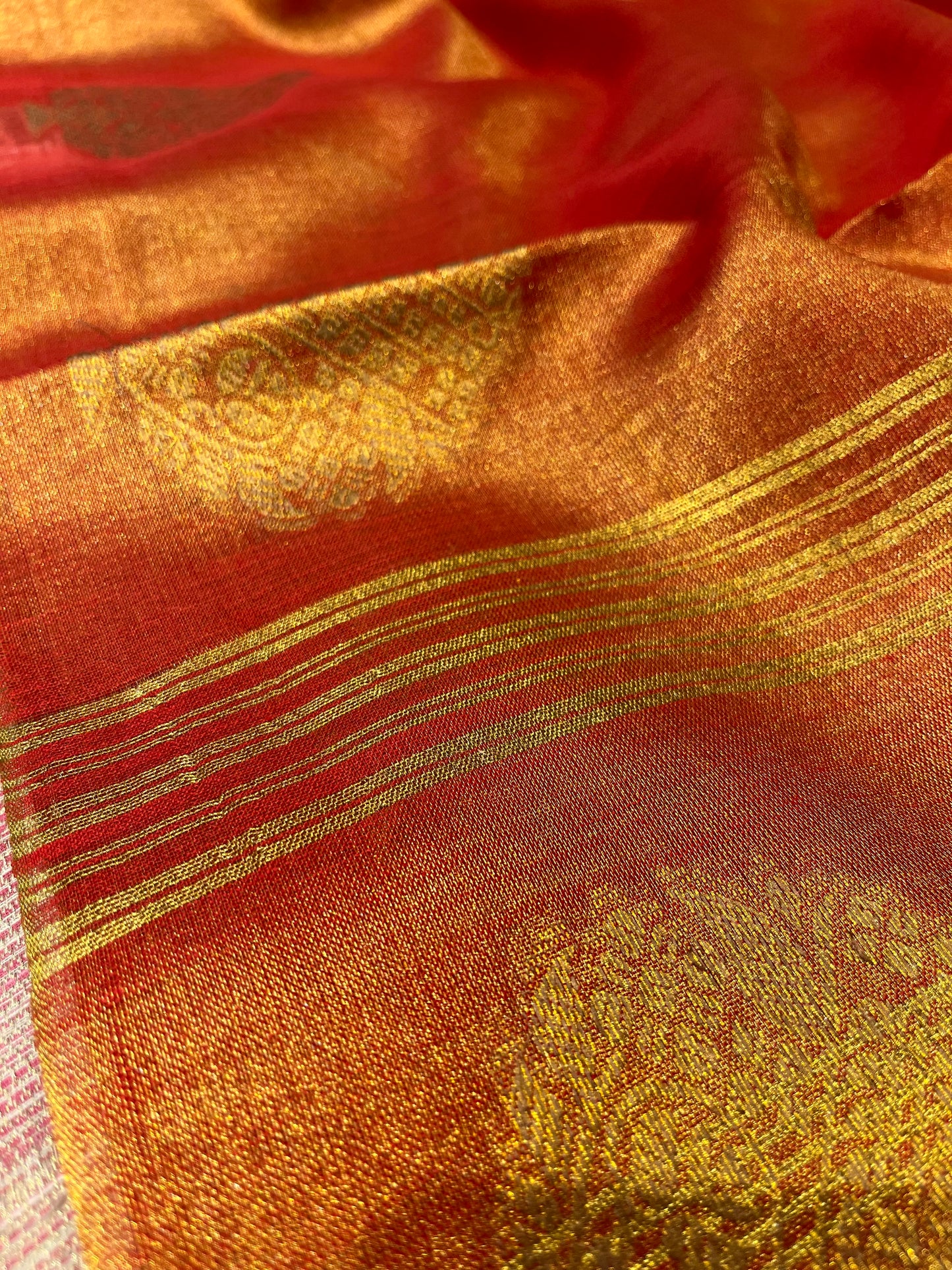 ORANGE COLOUR COTTON TISSUE SAREE WITH ZARI BUTA GIFT SAREE