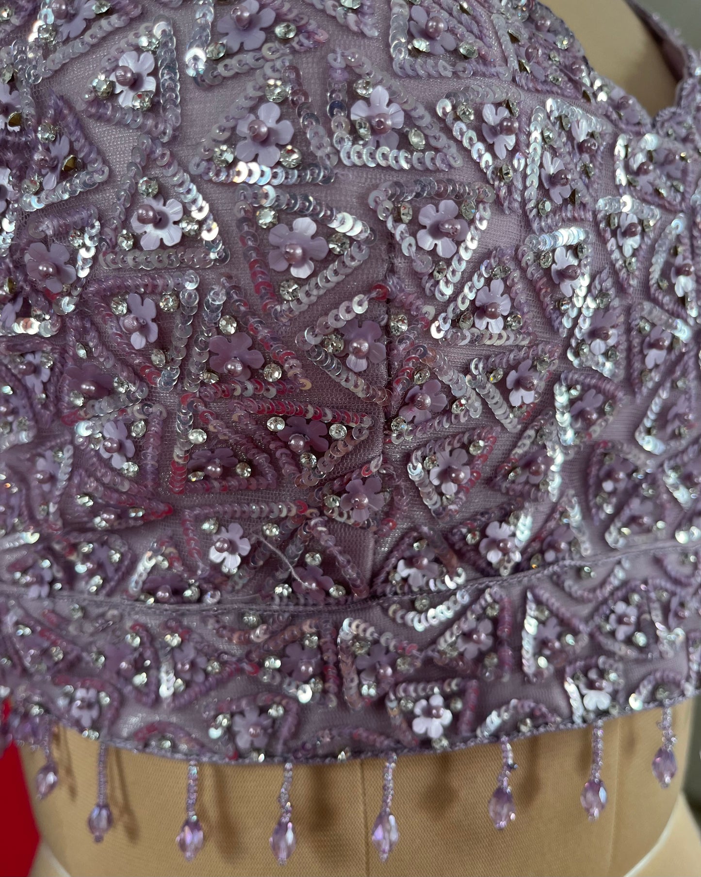 ( DELIVERY IN 25 DAYS ) LAVENDER COLOUR TISSUE SKIRT WITH EMBROIDERED CROP TOP EMBELLISHED WITH SEQUINS WORK