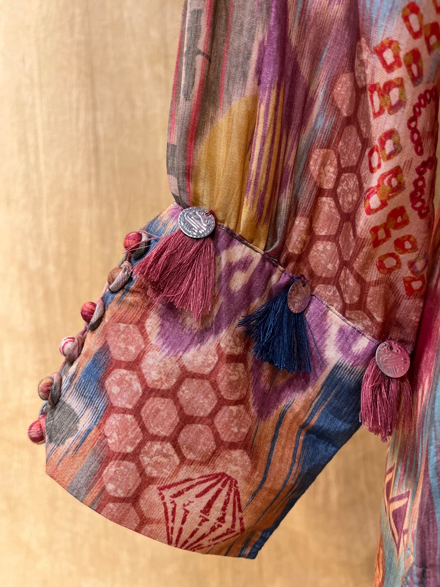 MULTI COLOUR MUSLIN SILK EMBROIDERED KURTA SETS WITH SLING BAG EMBELLISHED WITH MIRROR WORK