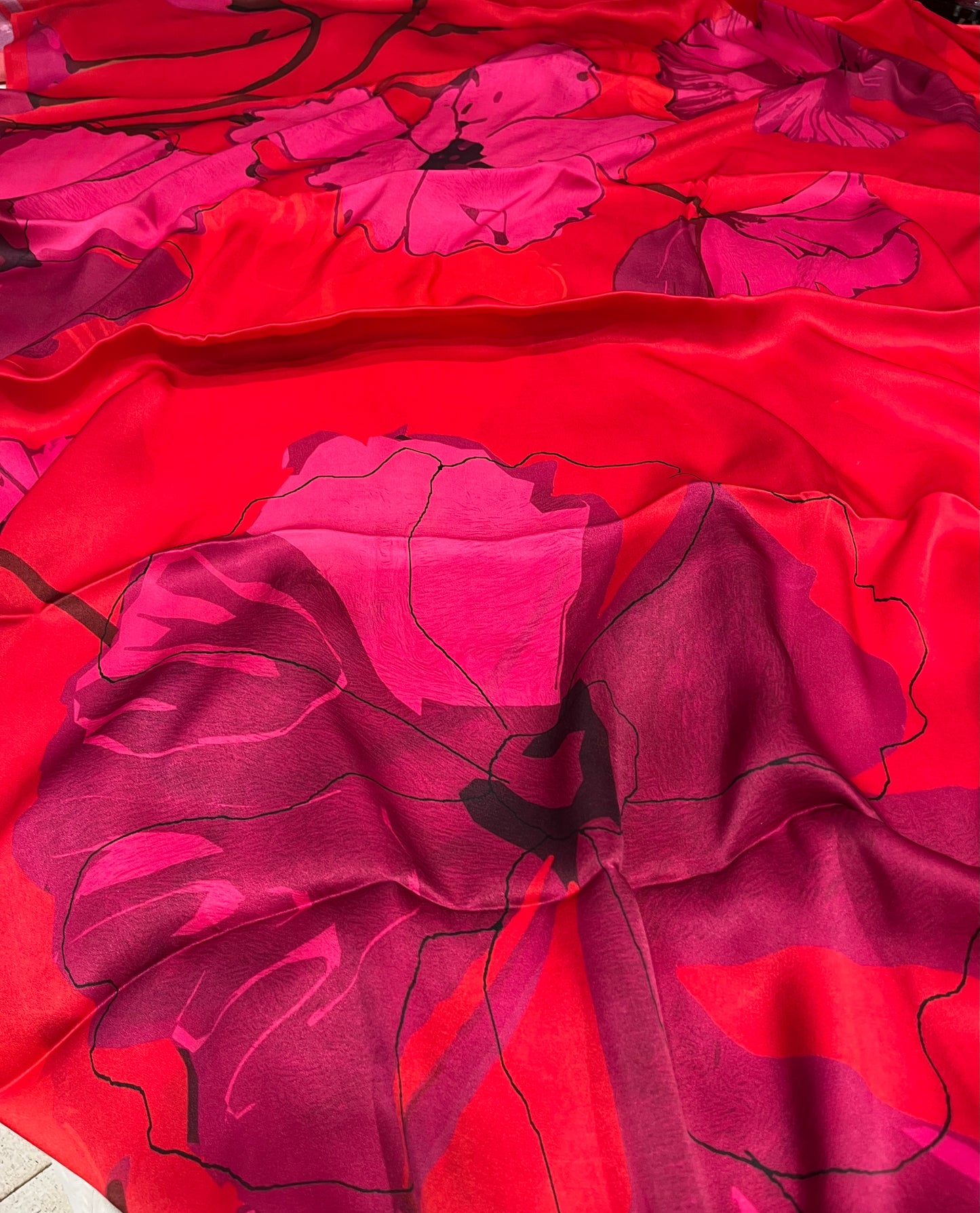RED COLOUR PURE SATIN SILK PRINTED SAREE