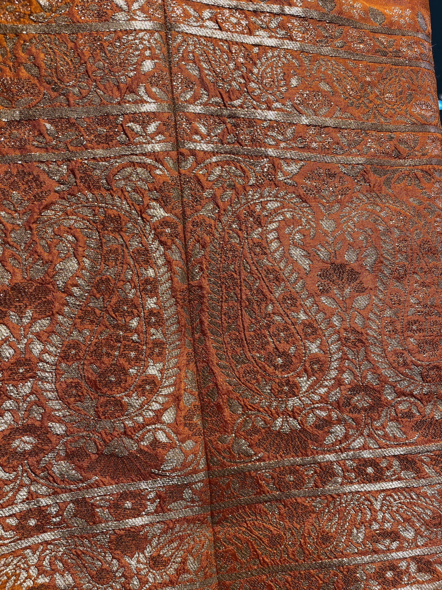 ( DELIVERY IN 25 DAYS ) ORANGE COLOUR BANARASI SILK LEHENGA EMBELLISHED WITH ZARI WEAVES
