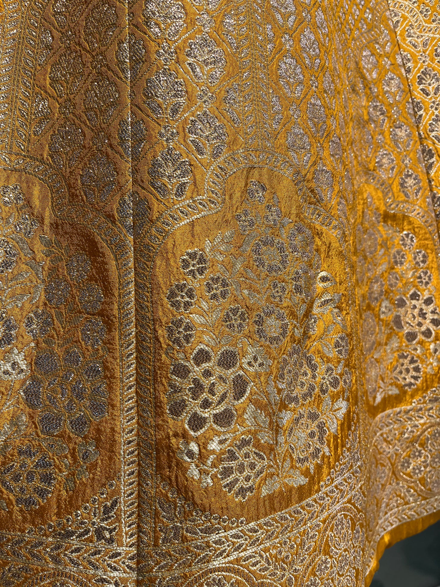 ( DELIVERY IN 25 DAYS ) MUSTARD COLOR BANARASI SILK LEHENGA WITH UNSTITCHED BLOUSE EMBELLISHED WITH ZARI WEAVES