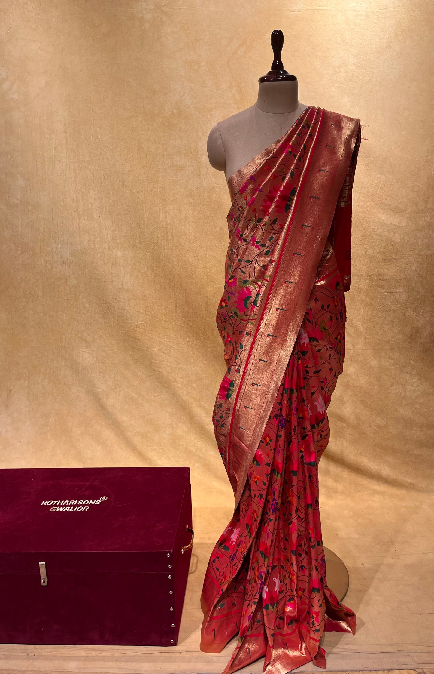 RED COLOR SEMI SILK TISSUE PAITHANI SAREE EMBELLISHED WITH ZARI WEAVES ( TRADITIONAL PAITHANI SILK SAREE )
