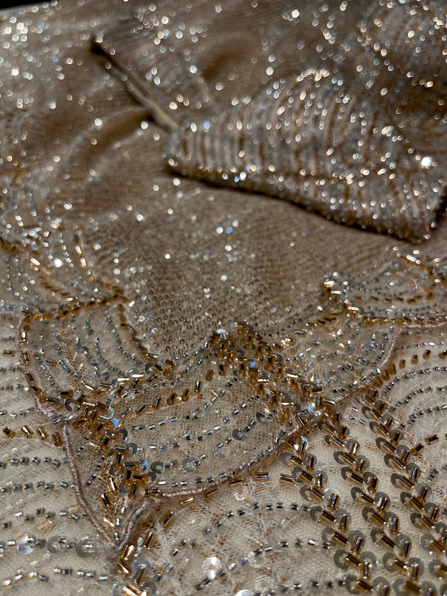 BEIGE COLOUR SEQUINS EMBROIDERED READYMADE BLOUSE SAREE EMBELLISHED WITH CUTDANA & SEQUINS WORK