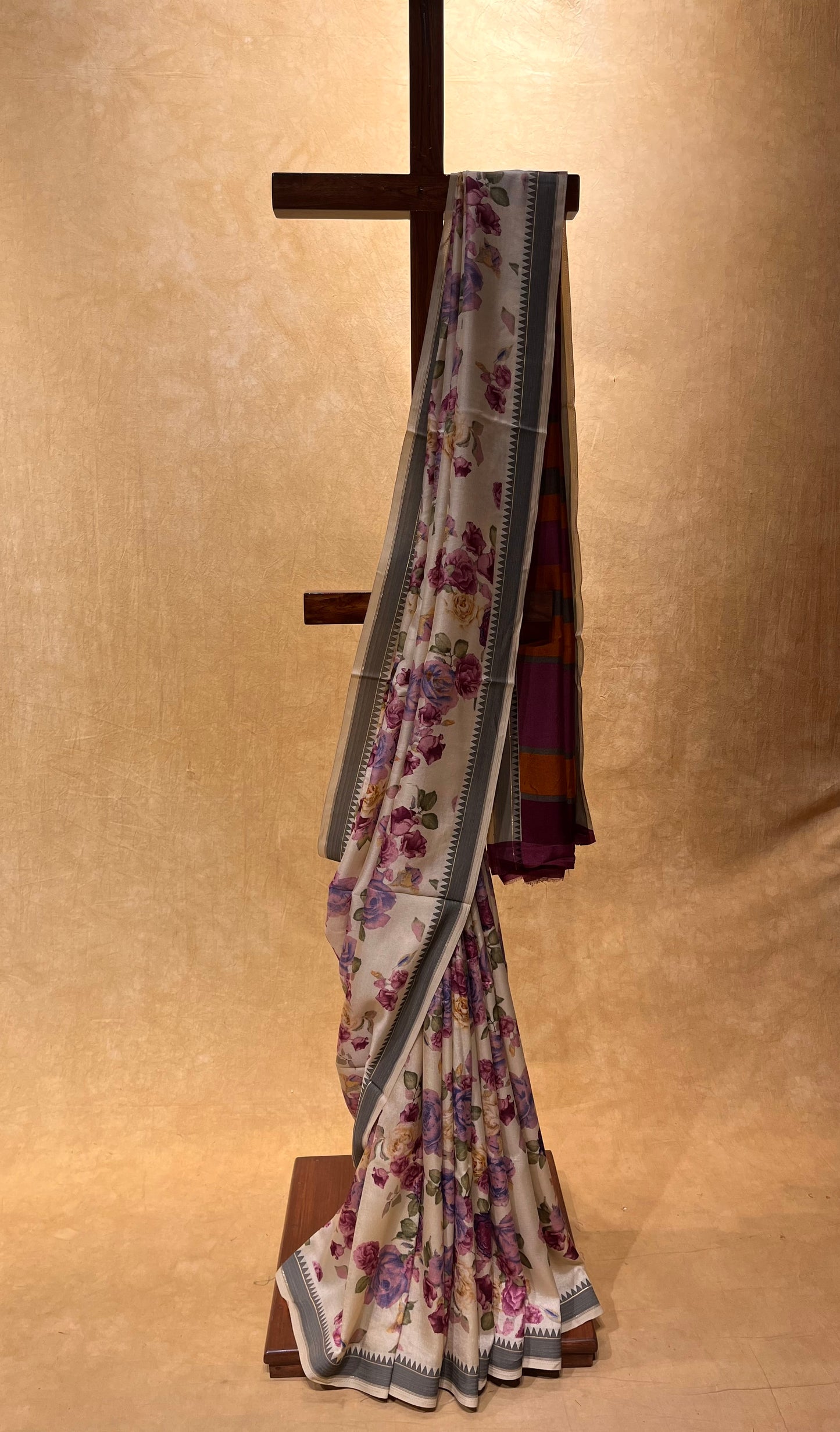 BEIGE COLOR PASHMINA PRINTED SAREE ( KASHMIRI PASHMINA SILK SAREE)