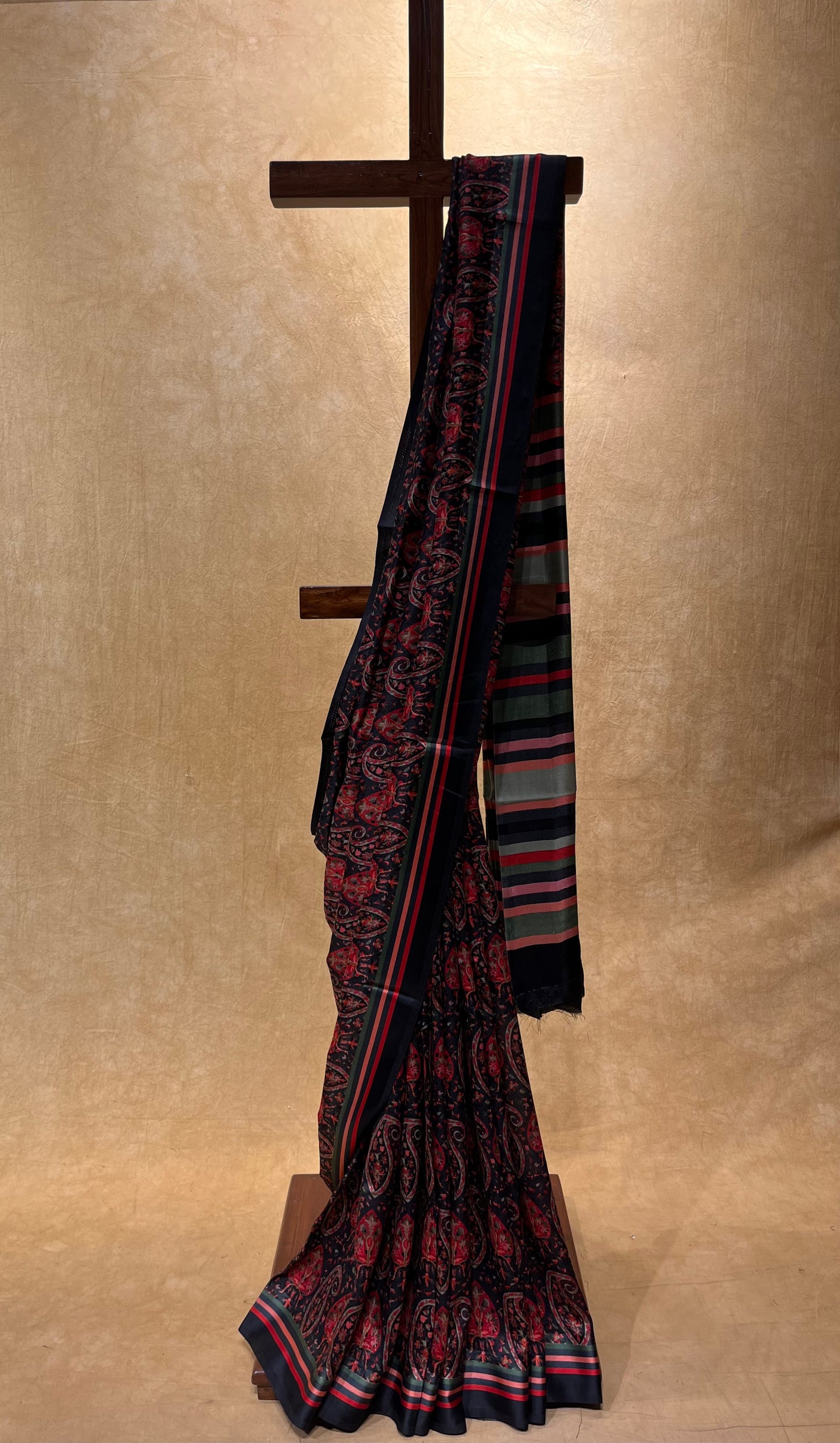 BLACK COLOUR PASHMINA PRINTED SAREE ( PASHMINA SAREE ONLINE )