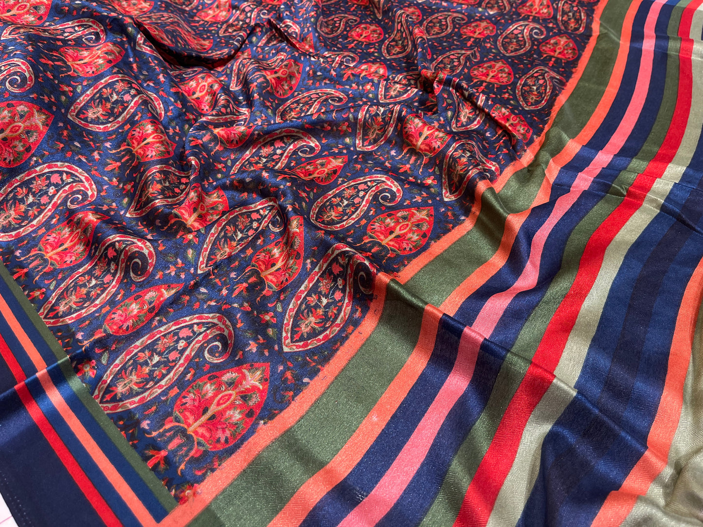 BLUE COLOUR PASHMINA PRINTED SAREE (PASHMINA SAREE ONLINE )