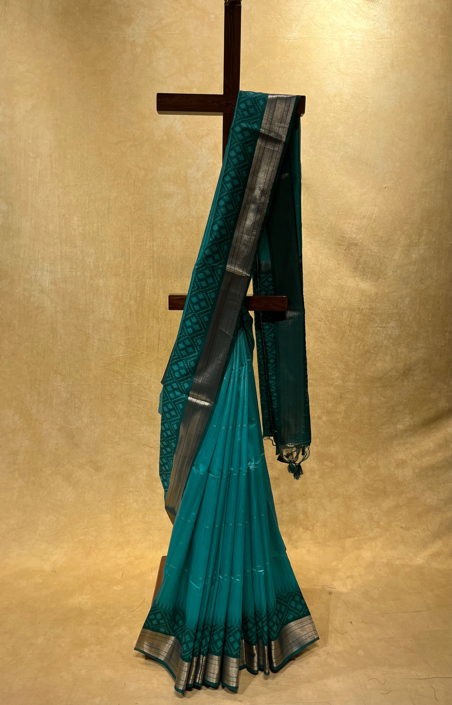RAMA GREEN COLOR SEMI TUSSAR SILK JAMDANI SAREE WITH ZARI BORDER