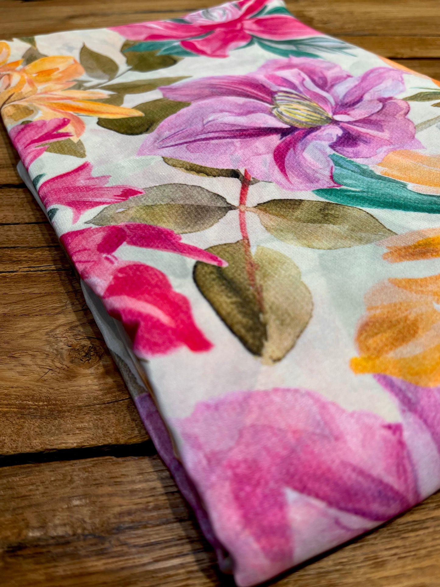 IVORY COLOUR PLANT BASED CREPE SILK PRINTED SAREE WITH UNSTITCHED BLOUSE