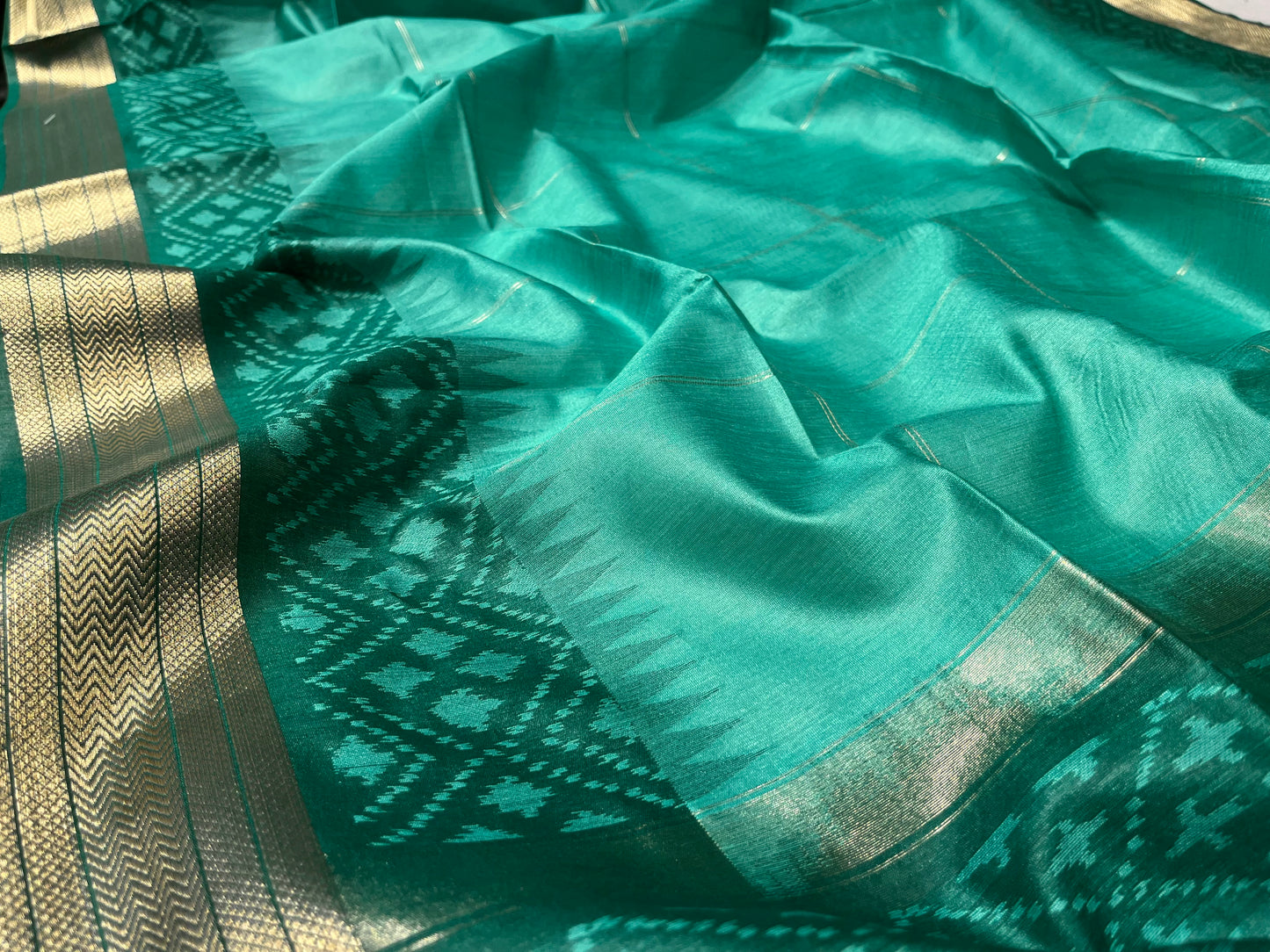 RAMA GREEN COLOR SEMI TUSSAR SILK JAMDANI SAREE WITH ZARI BORDER