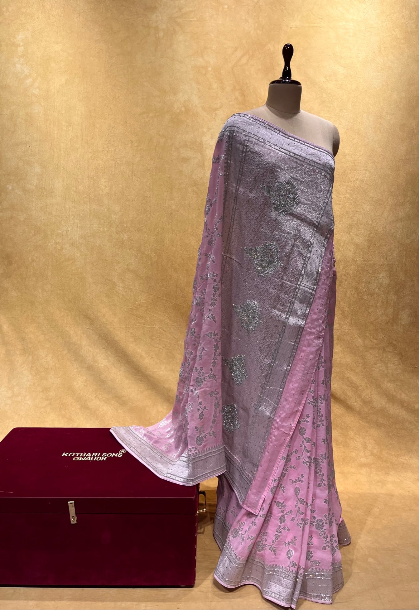 ( DELIVERY IN 25 DAYS ) BABY PINK COLOUR GEORGETTE BANARASI KHADDI SAREE EMBELLISHED WITH CUTDANA WORK