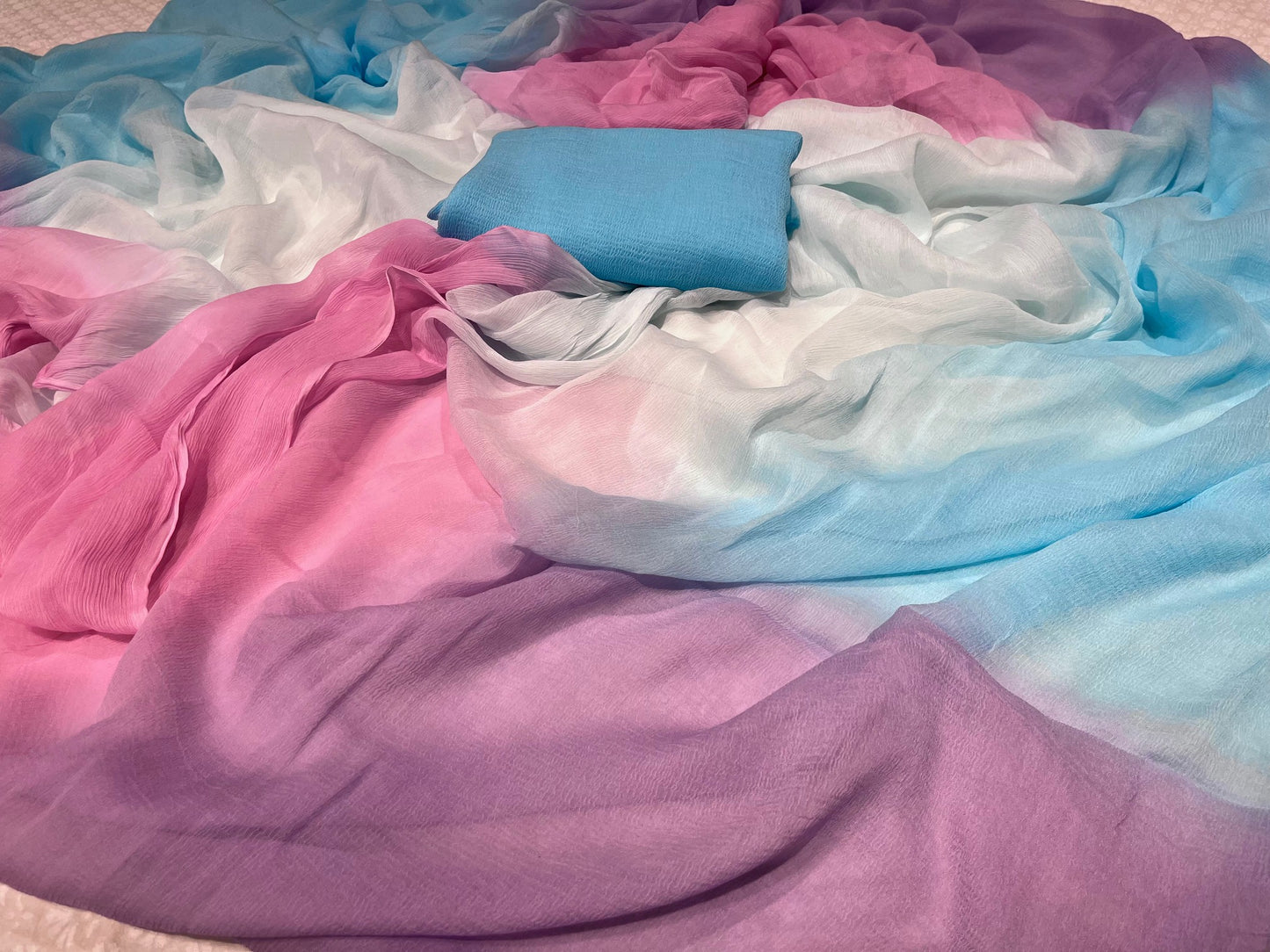 (DELIVERY IN 25 DAYS) OMBRE DYE CHIFFON SHADED SAREE