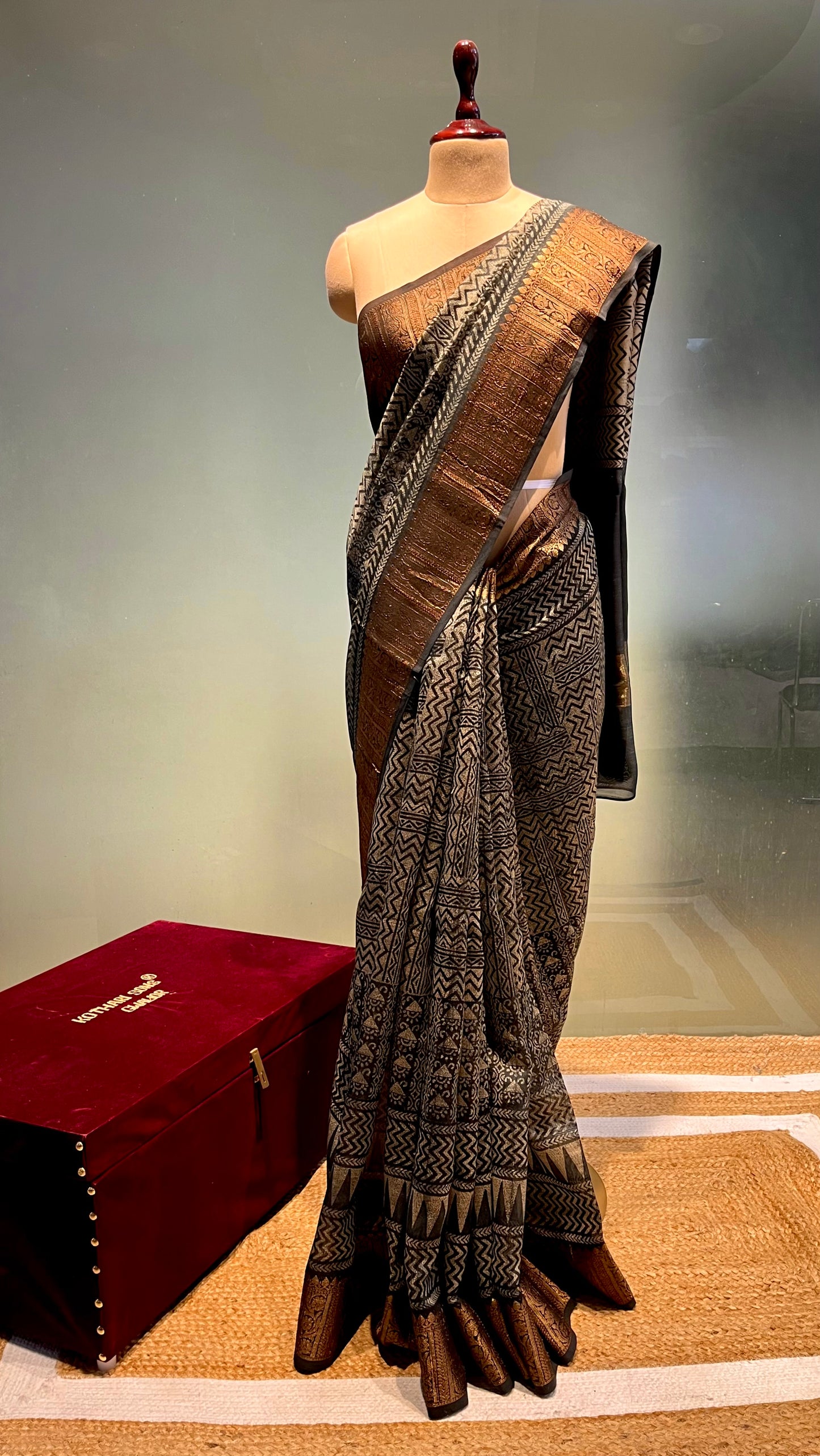 BLACK COLOUR COTTON SILK SAREE EMBELLISHED WITH ZARI BORDER