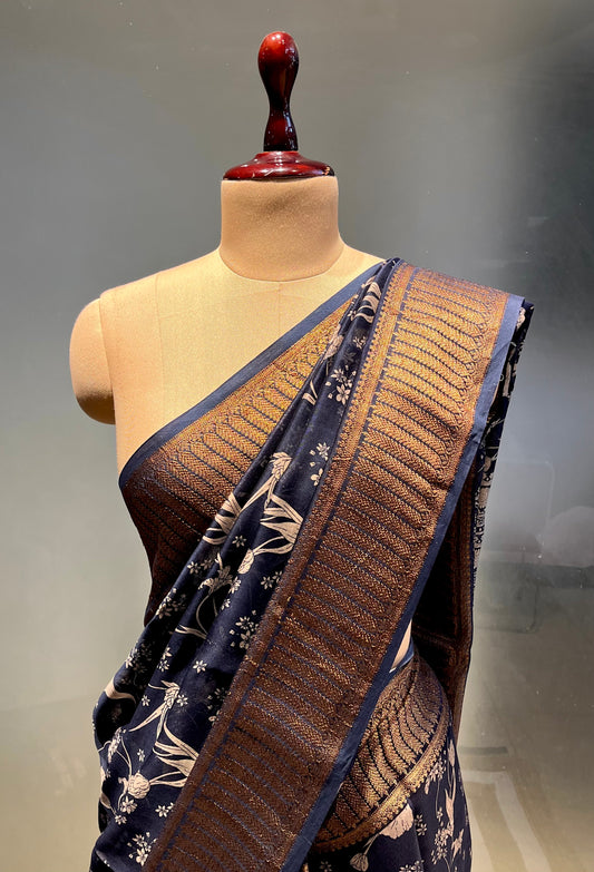 BLUE COLOUR COTTON SILK SAREE EMBELLISHED WITH ZARI BORDER
