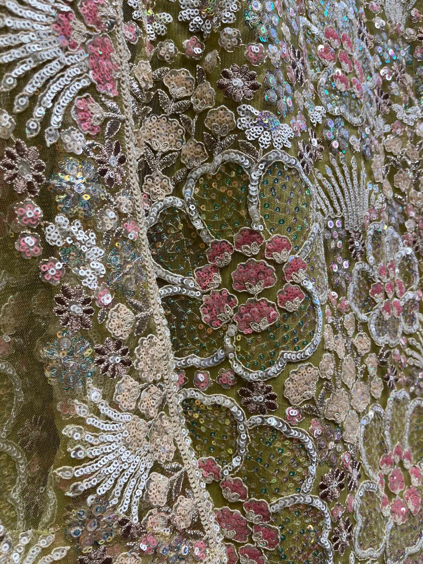 5.5 METER FLARED PASTEL GREEN COLOUR NET MULTI COLOUR SEQUINS EMBROIDERED LEHENGA WITH UNSTITCHED BLOUSE