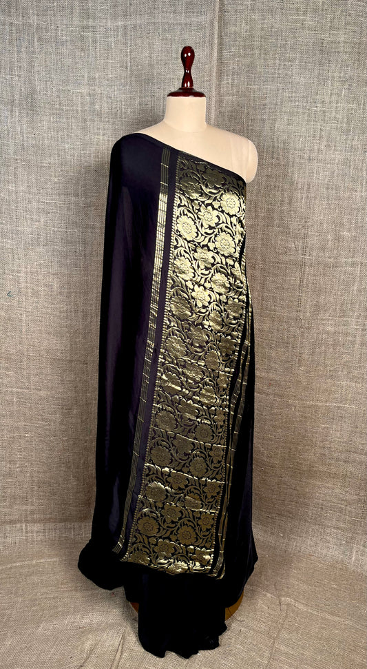 BLACK COLOUR MODAL SILK ZARI PALLU SAREE