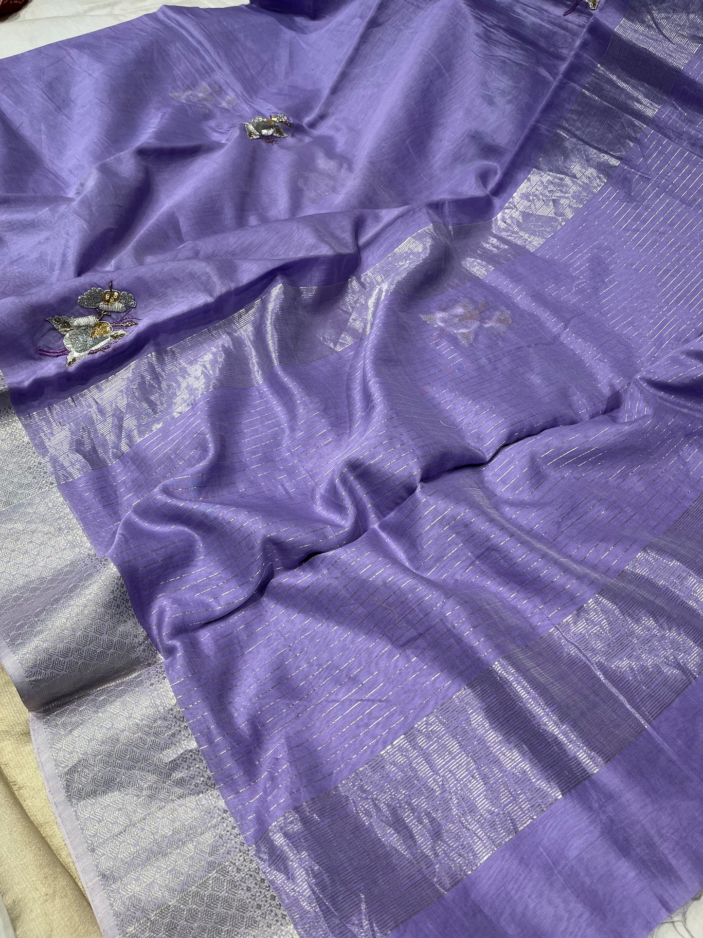 PURPLE COLOUR CHANDERI HAND EMBROIDERED SAREE