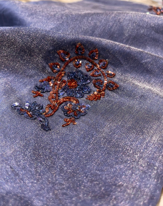 PURPLE COLOUR CHANDERI TISSUE HAND EMBROIDERED SAREE EMBELLISHED WITH SEQUINS WORK
