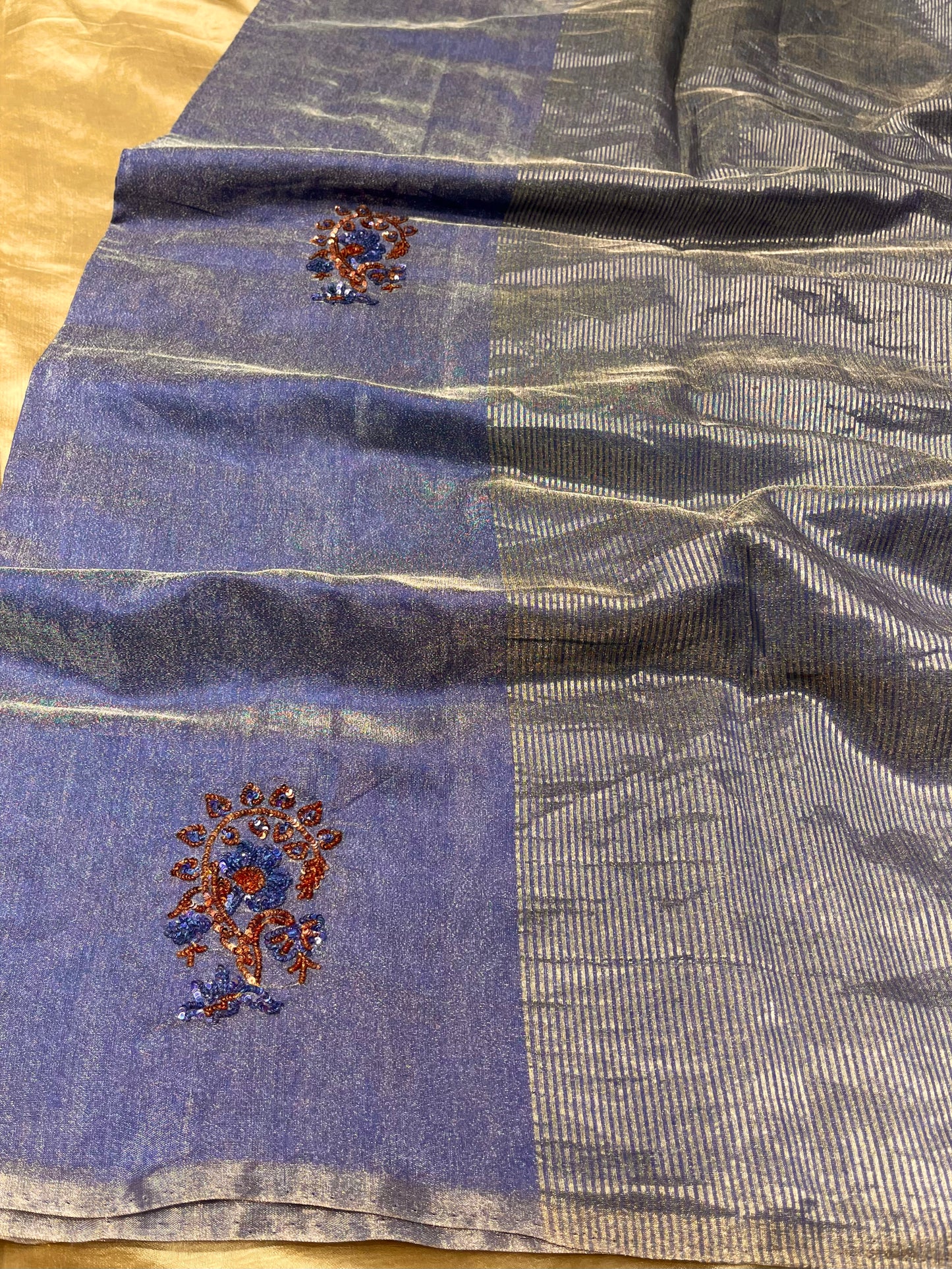 PURPLE COLOUR CHANDERI TISSUE HAND EMBROIDERED SAREE EMBELLISHED WITH SEQUINS WORK