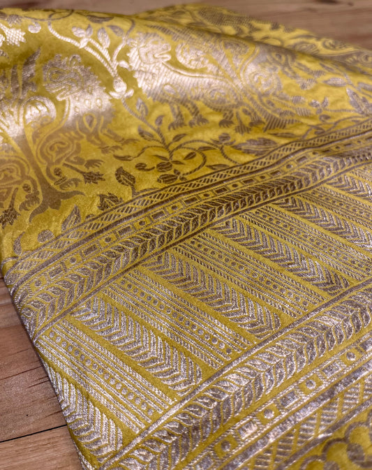 YELLOW COLOUR PURE BROCADE SILK SAREE EMBELLISHED WITH ZARI WEAVES