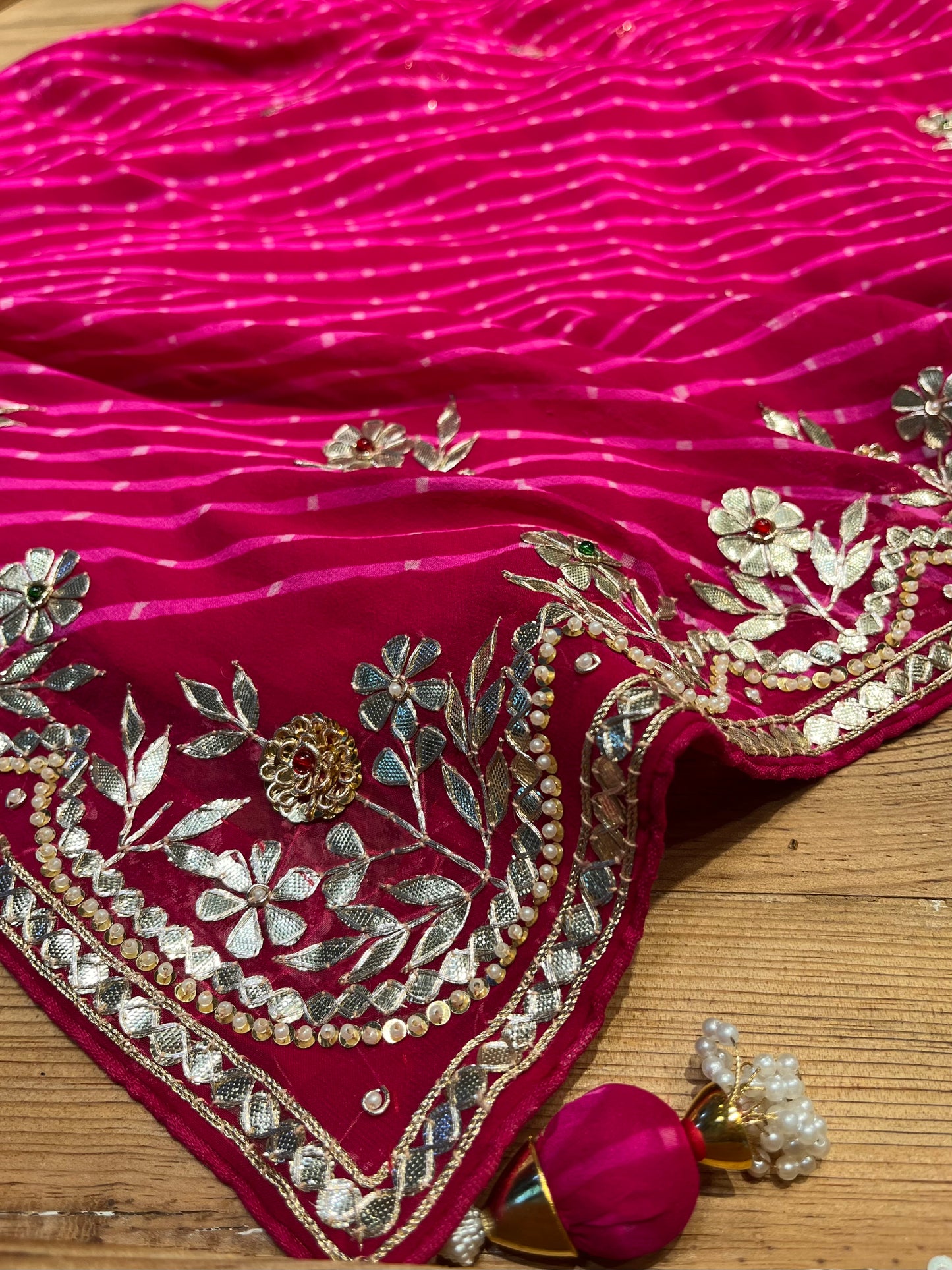 ( DELIVERY IN 20-25 DAYS ) HOT PINK COLOUR PURE GEORGETTE OJARIYA SAREE EMBELLISHED WITH GOTA PATTI WORK