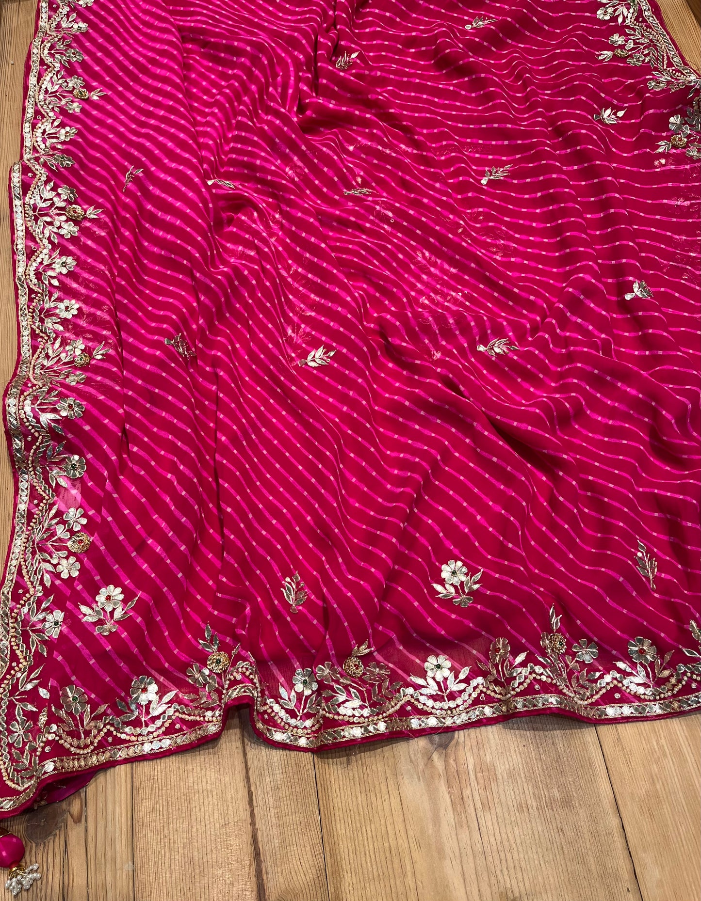 ( DELIVERY IN 20-25 DAYS ) HOT PINK COLOUR PURE GEORGETTE OJARIYA SAREE EMBELLISHED WITH GOTA PATTI WORK