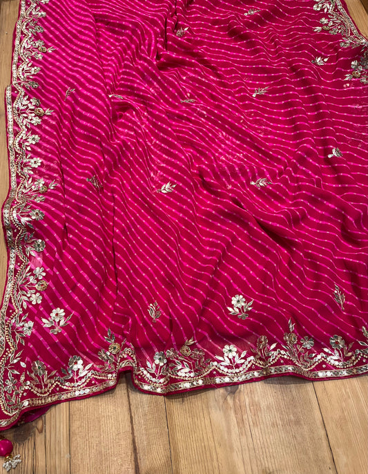 ( DELIVERY IN 20-25 DAYS ) HOT PINK COLOUR PURE GEORGETTE OJARIYA SAREE EMBELLISHED WITH GOTA PATTI WORK