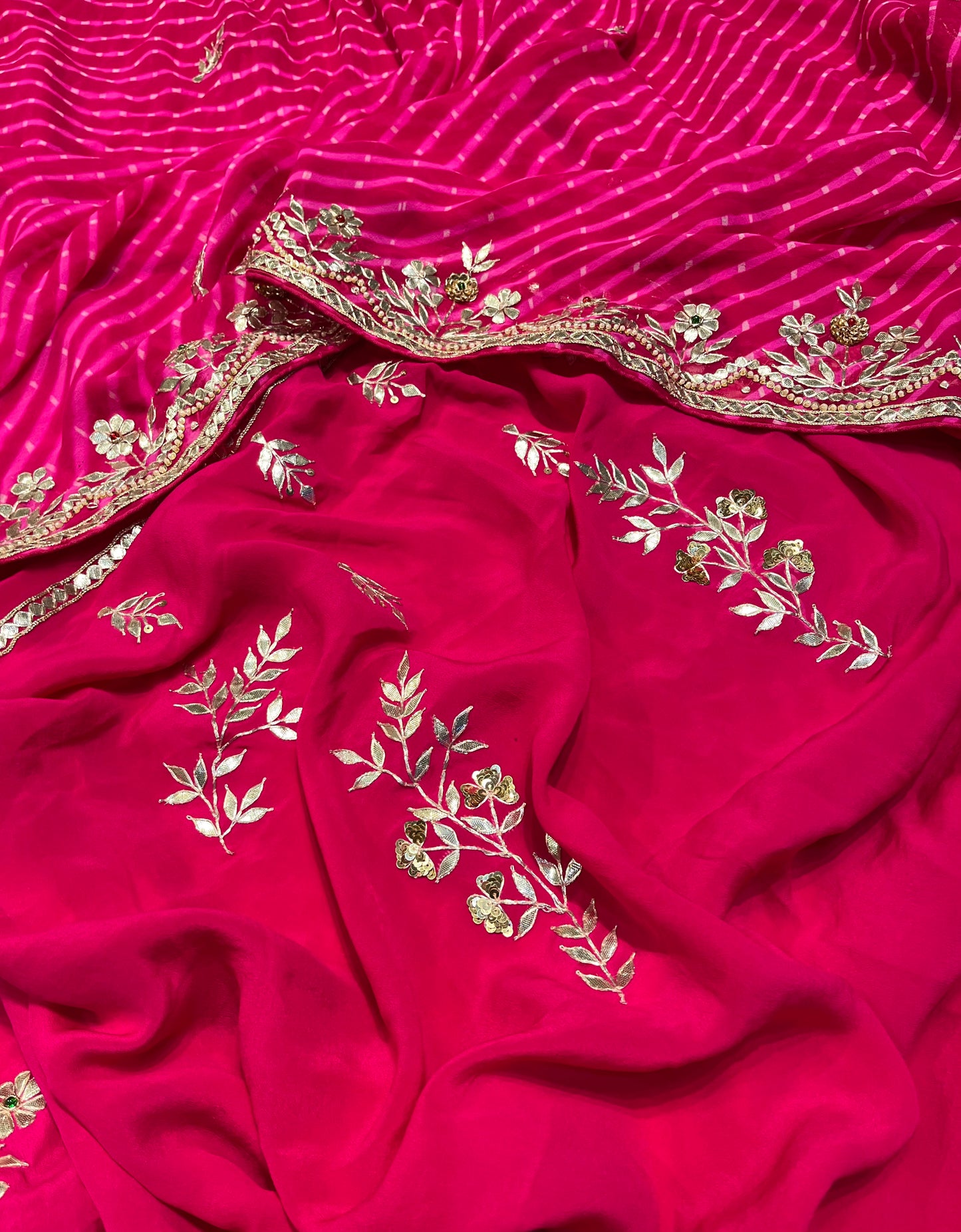 ( DELIVERY IN 20-25 DAYS ) HOT PINK COLOUR PURE GEORGETTE OJARIYA SAREE EMBELLISHED WITH GOTA PATTI WORK