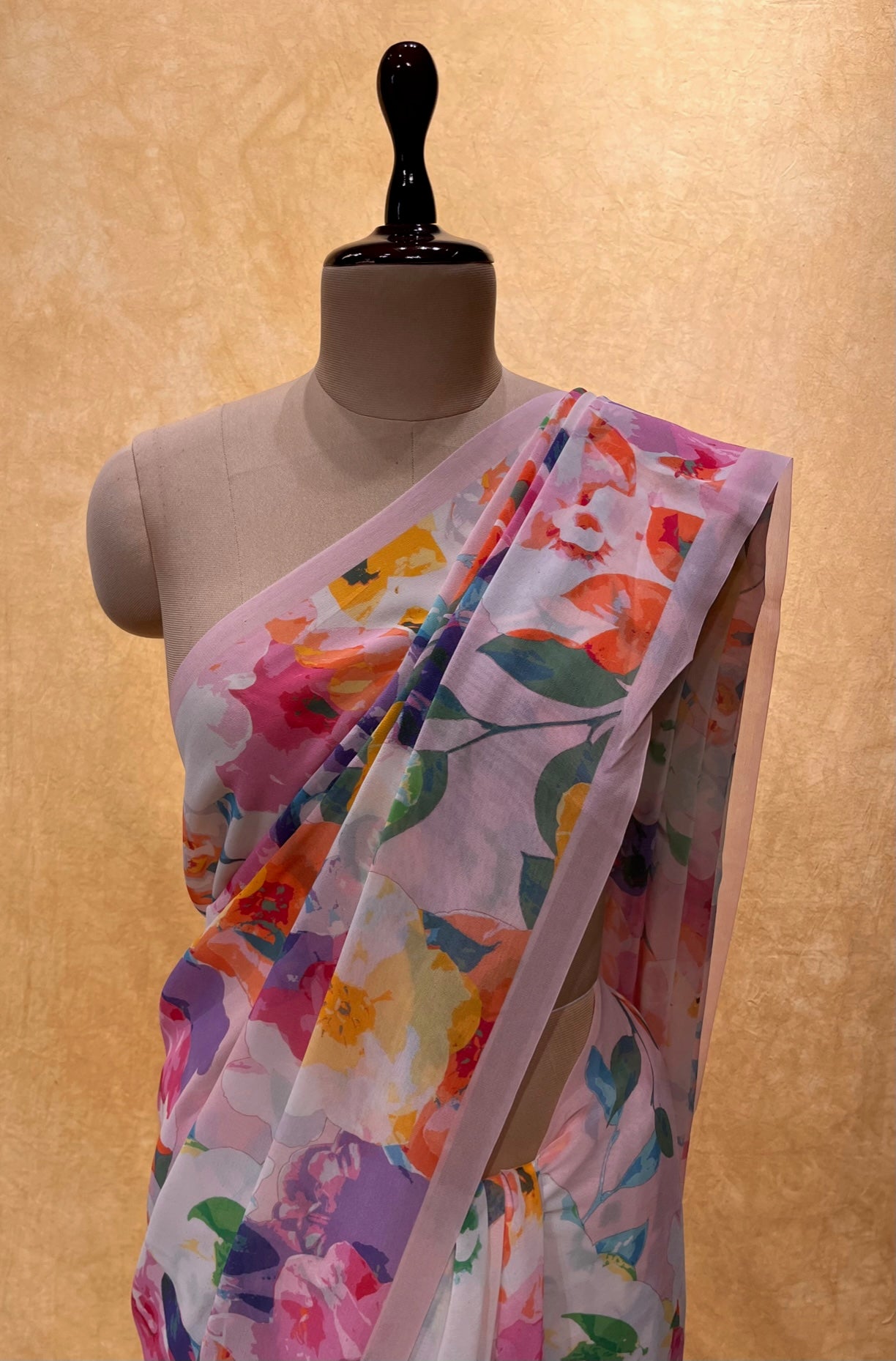 (DELIVERY IN 25 DAYS ) BABY PINK COLOUR PURE GEORGETTE PRINTED SAREE
