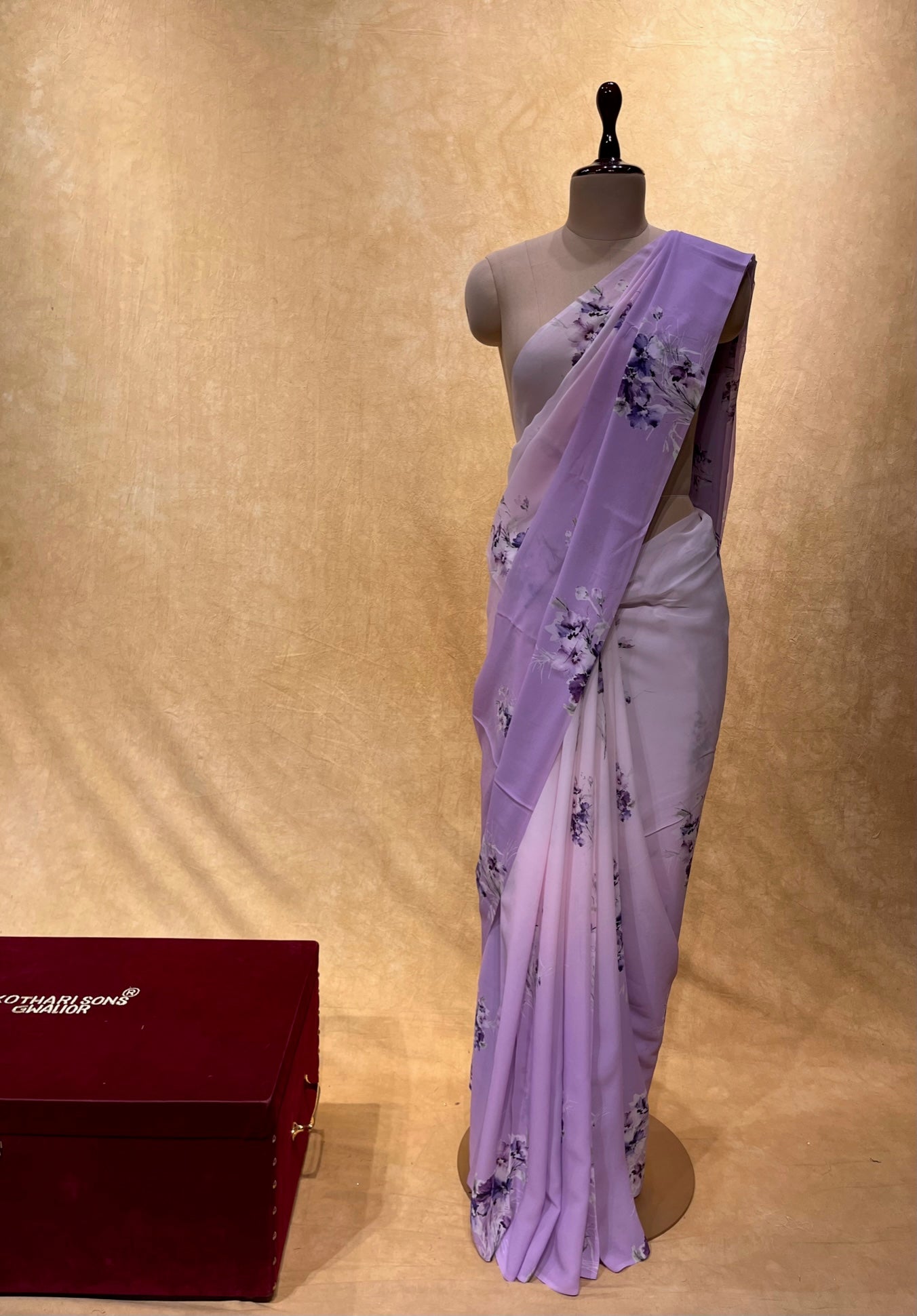 PURPLE COLOUR SHADED PURE GEORGETTE PRINTED SAREE