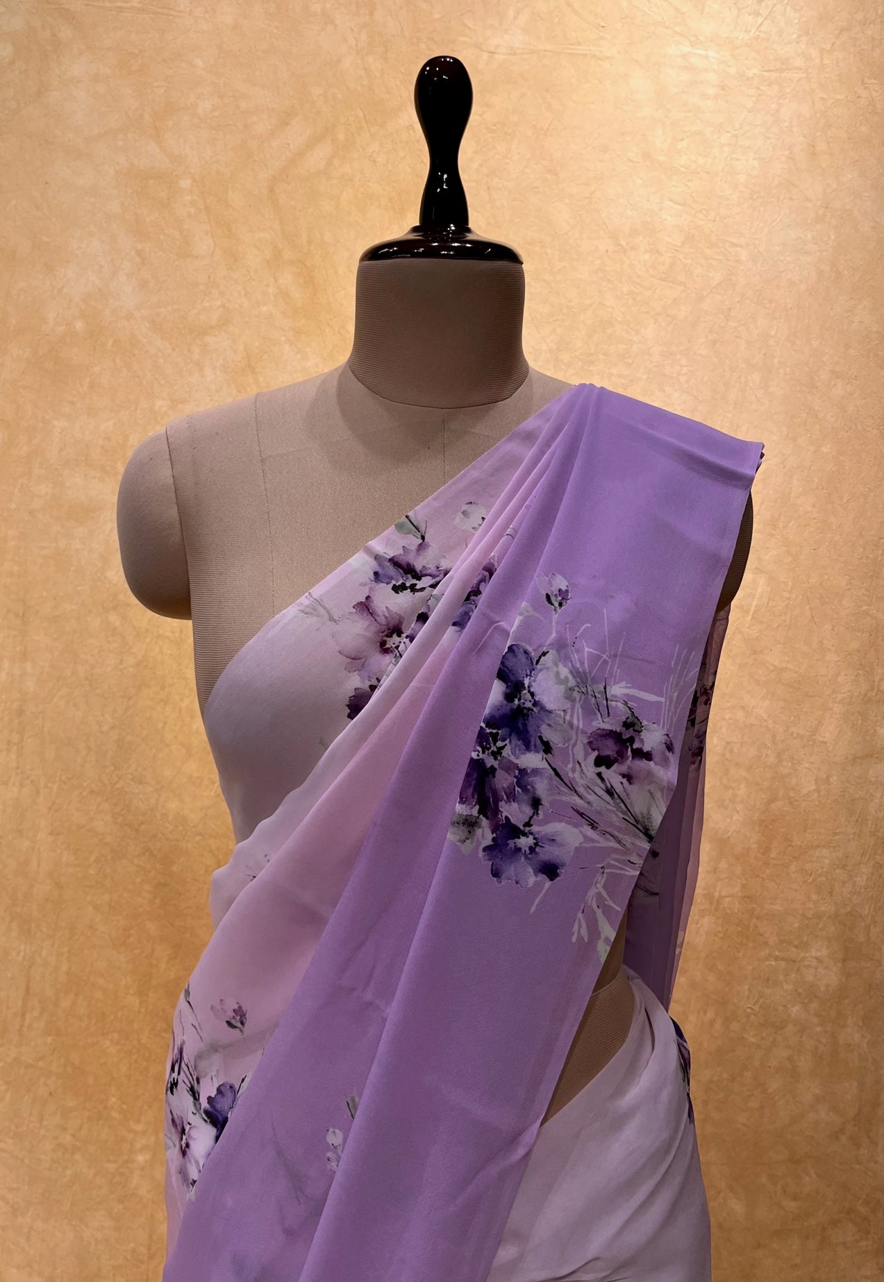 PURPLE COLOUR SHADED PURE GEORGETTE PRINTED SAREE