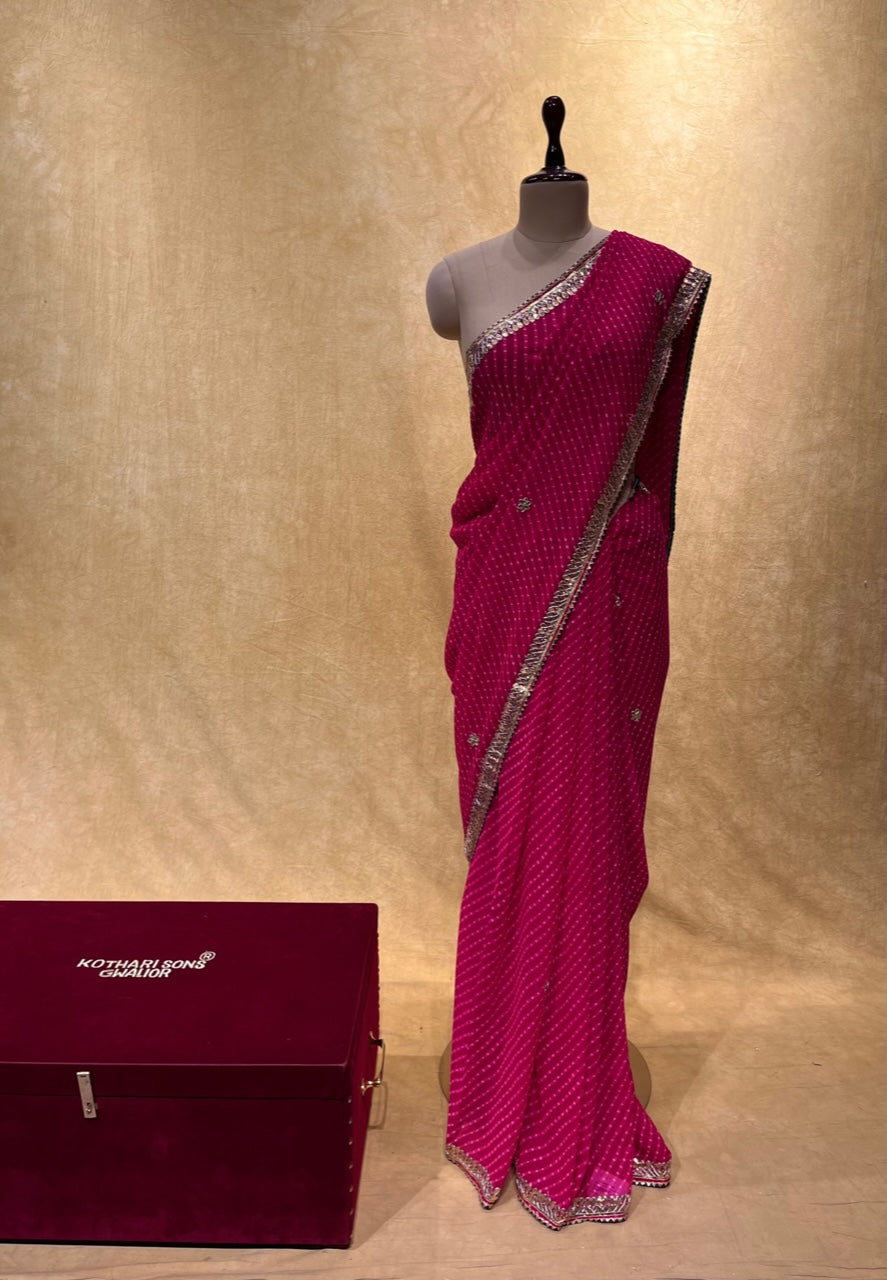 PINK COLOUR GEORGETTE LEHERIYA EMBROIDERED SAREE EMBELLISHED WITH GOTA PATTI WORK