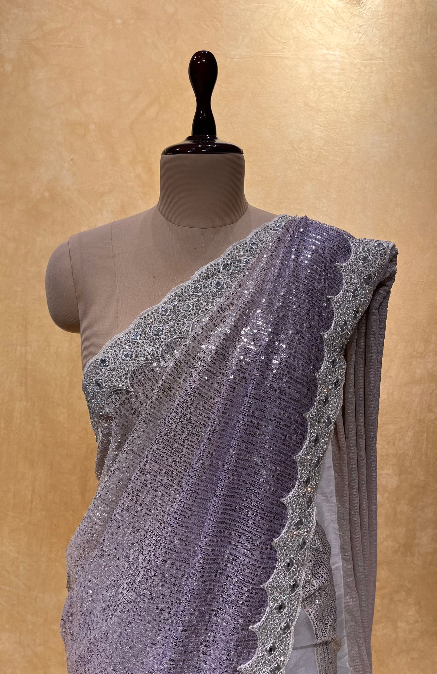 WHITE & LAVENDER COLOR NET SEQUINS EMBROIDERED SAREE