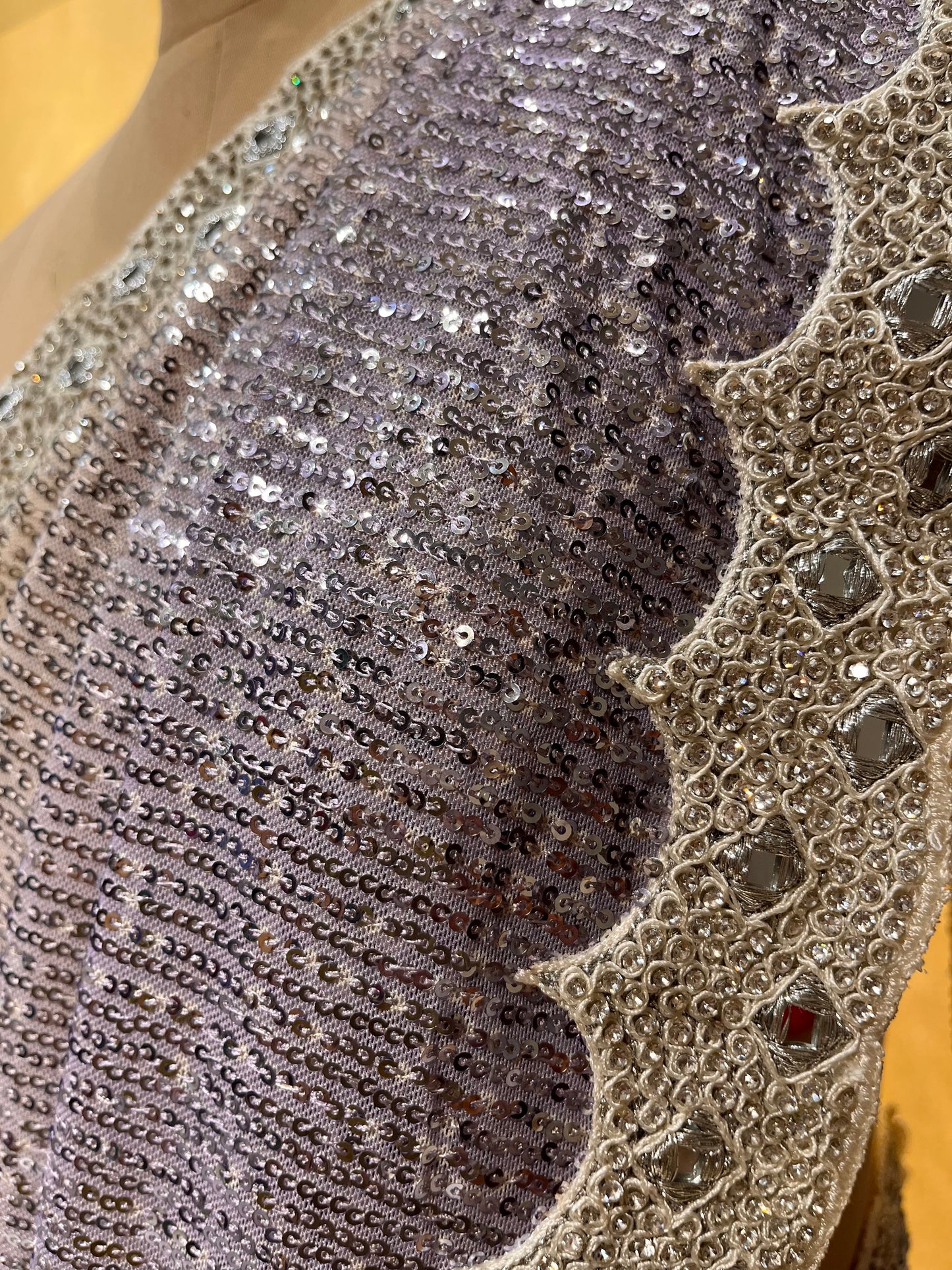 WHITE & LAVENDER COLOR NET SEQUINS EMBROIDERED SAREE