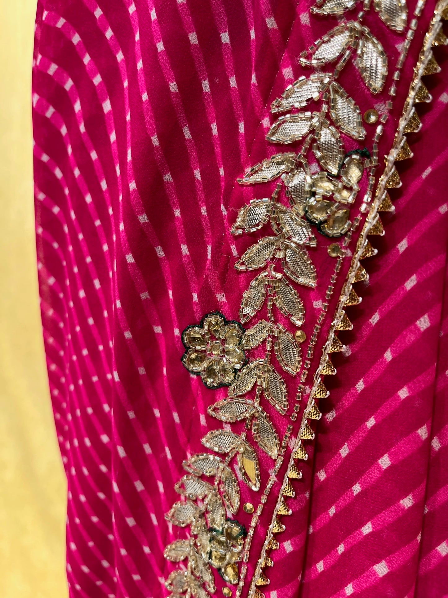 PINK COLOUR GEORGETTE LEHERIYA EMBROIDERED SAREE EMBELLISHED WITH CUTDANA & GOTA PATTI WORK