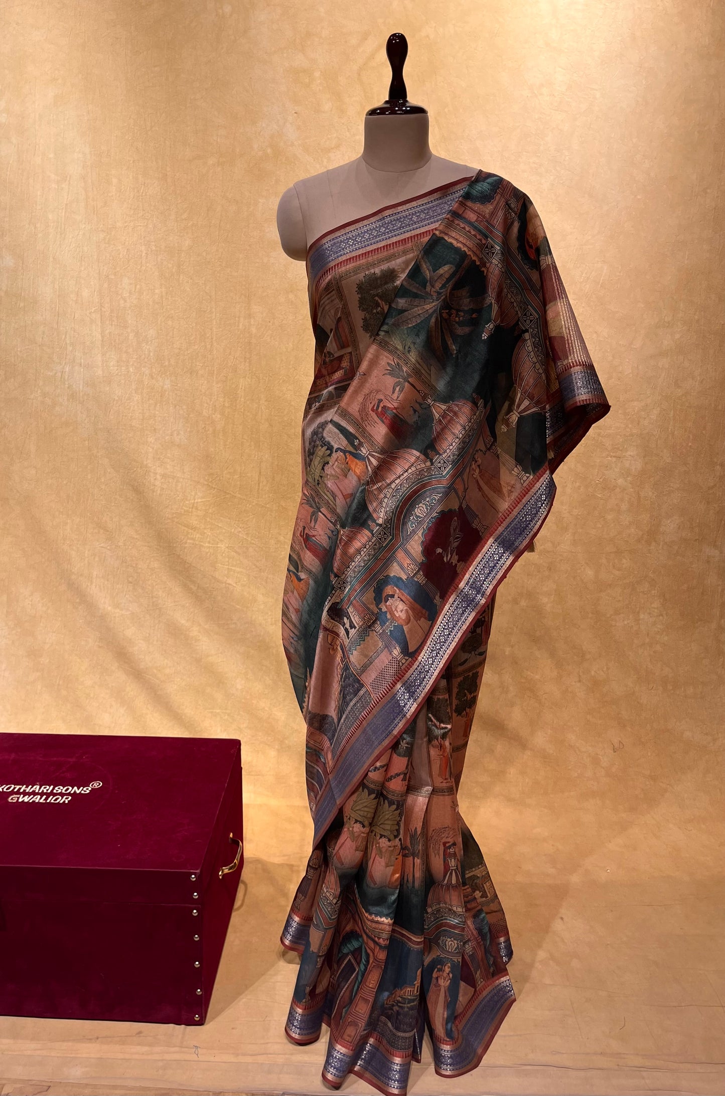 BROWN SEMI TUSSAR PICHWAI PRINT SILK SAREE
