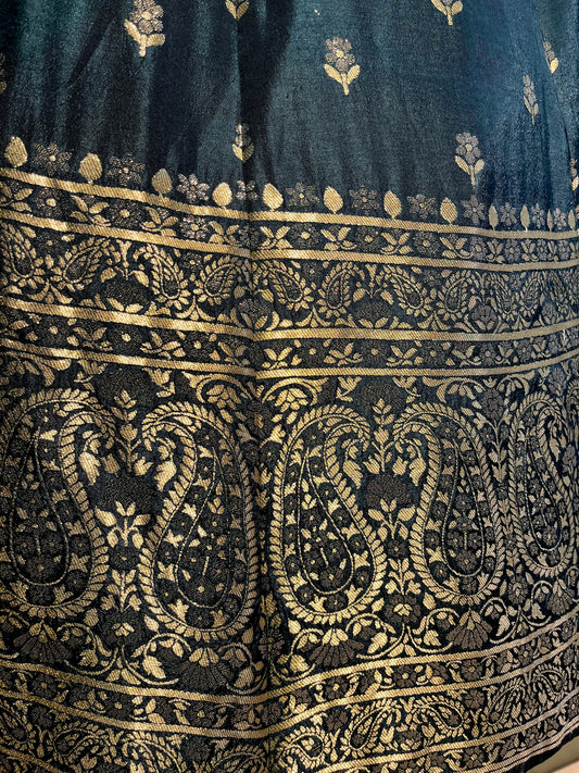 ( DELIVERY IN 25 DAYS ) TEAL BLUE COLOUR BANARASI SILK LEHENGA WITH UNSTITCHED BLOUSE EMBELLISHED WITH ZARI WEAVES