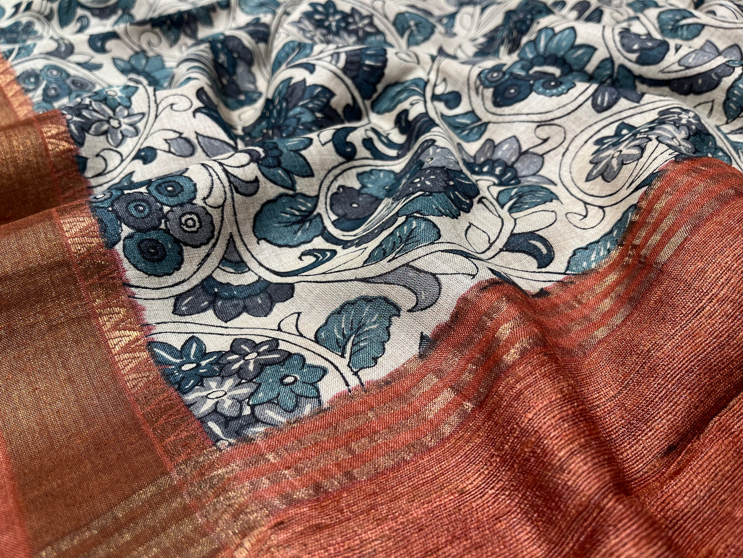 WHITE COLOR PURE MUNGA SILK PRINTED SAREE WITH ZARI BORDER