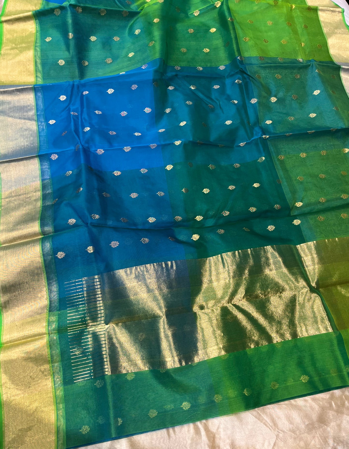 GREEN COLOUR CHANDERI KATAN RANGKAT SAREE EMBELLISHED WITH ZARI BUTI SAREE