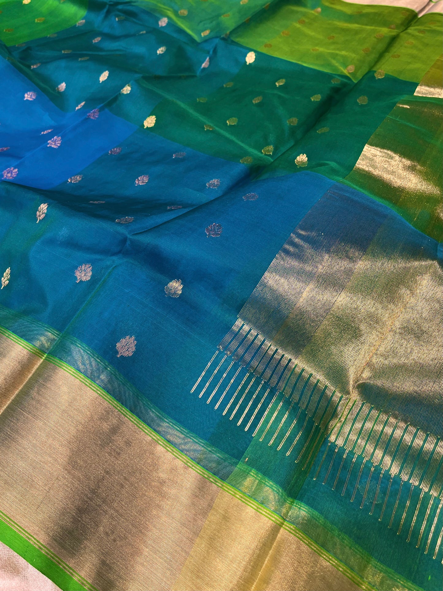 GREEN COLOUR CHANDERI KATAN RANGKAT SAREE EMBELLISHED WITH ZARI BUTI SAREE