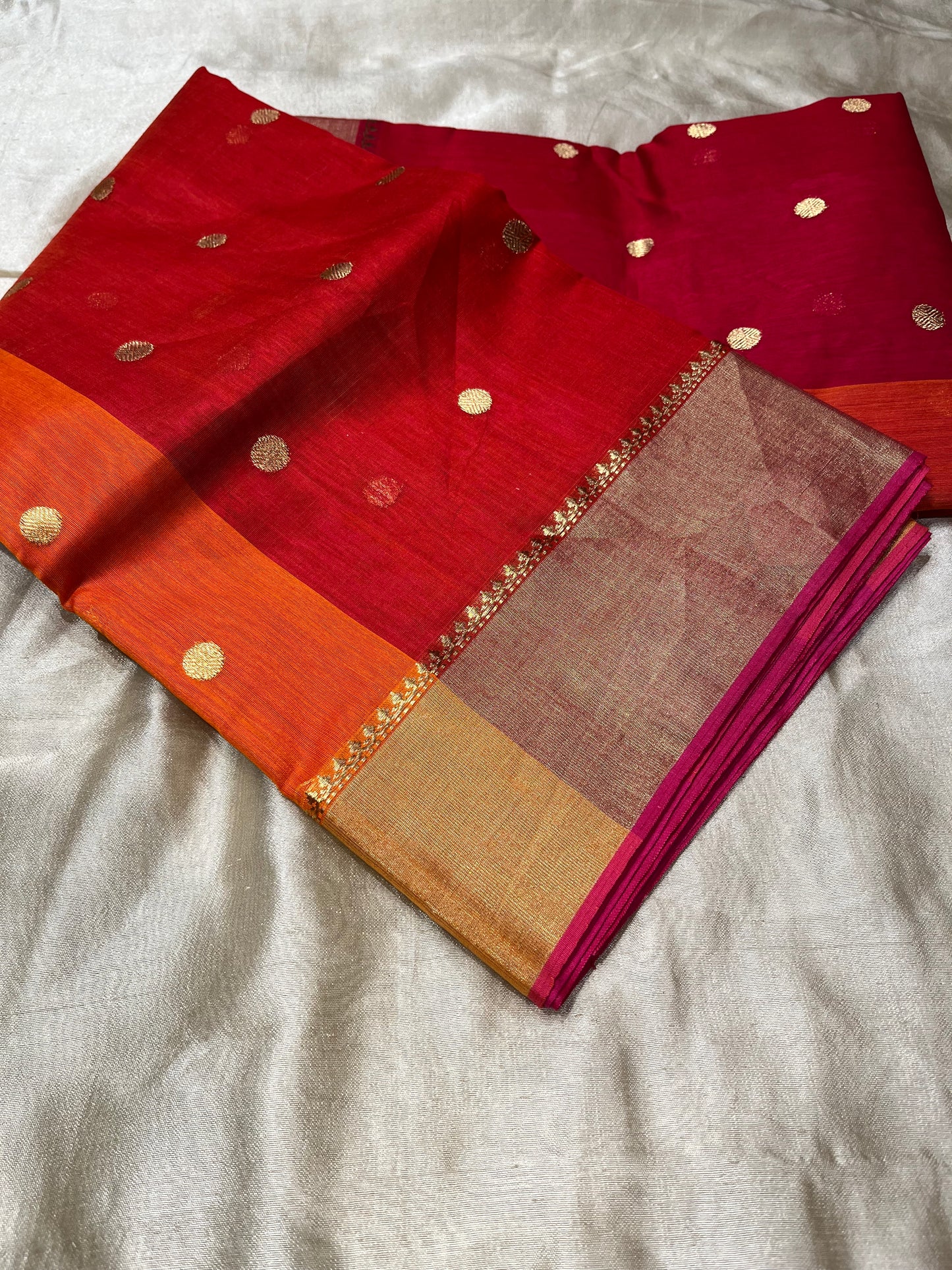 MULTI COLOUR CHANDERI KATAN RANGKAT SAREE EMBELLISHED WITH ZARI BUTI