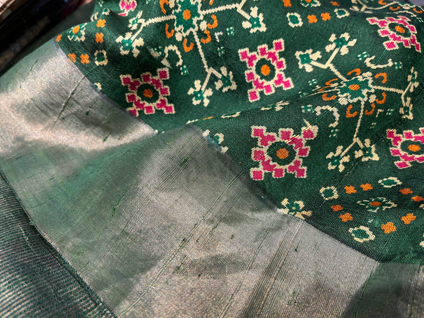 ( DELIVERY IN 25 DAYS ) GREEN COLOR PURE MUNGA SILK PRINTED SAREE EMBELLISHED WITH ZARI BORDER