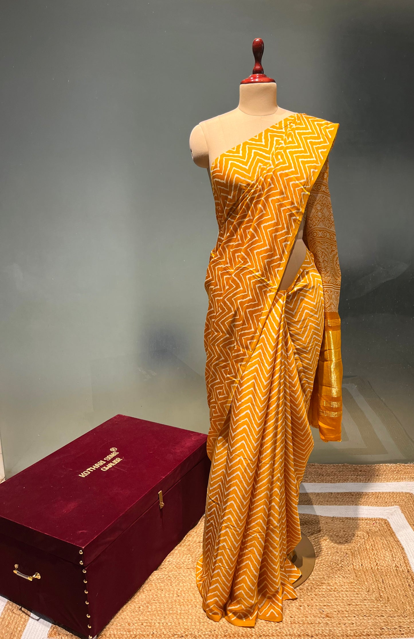 MUSTARD COLOUR MODAL SILK ZIG ZAG PATTERN SAREE