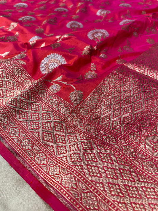 PINK COLOUR PURE BANARASI SILK SAREE EMBELLISHED WITH ZARI WEAVES