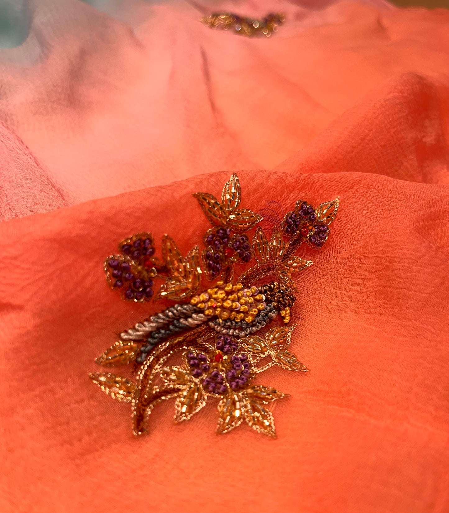SHADED CHIFFON HAND EMBROIDERED SAREE EMBELLISHED WITH CUTDANA WORK