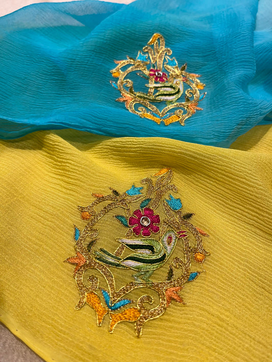 SHADED CHIFFON HAND EMBROIDERED SAREE EMBELLISHED WITH RESHAM & AARI WORK